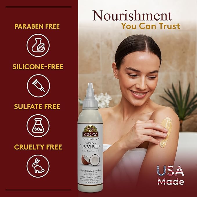 Okay 100% Pure Coconut Oil for Hair & Skin - Coconut Oil for Women & Men, Perfect for Body & Face, for Massage & Moisturizer, Natural - 6 Fl Oz Squeeze Bottle (Pack of 1)-FemmiqueWomen