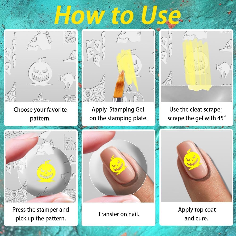 3Pcs Holiday Nail Stamping Plate Seasonal Nail Stamp Templates Nail Art Stamp Plates Easter St. Patrick's Day Christmas Halloween Image Plate Tools with Stamper Scraper for Manicure Printing-FemmiqueWomen