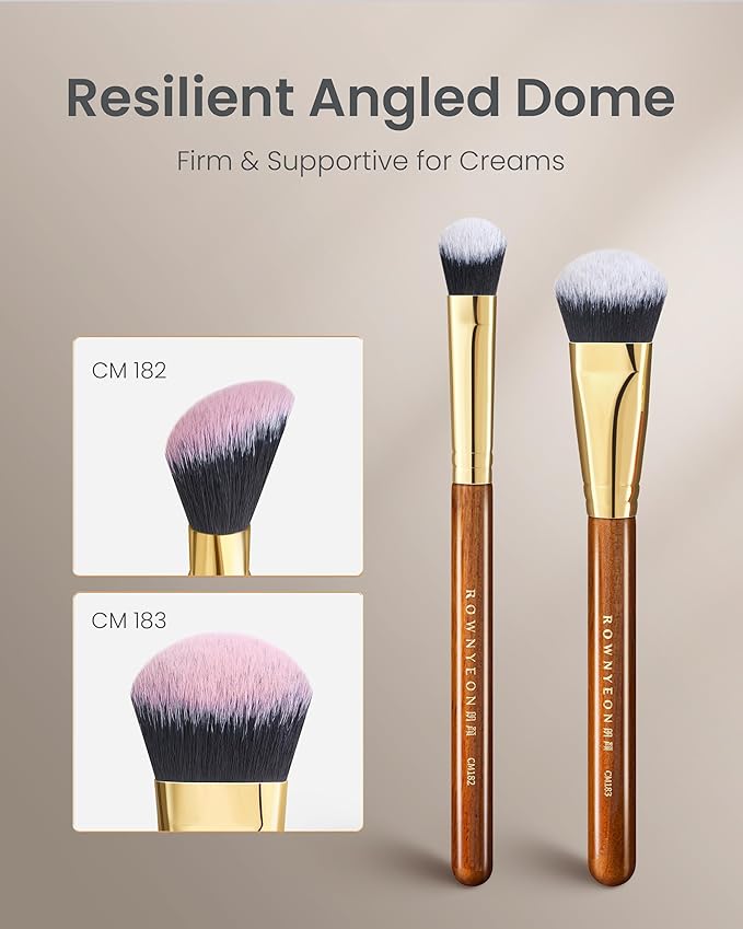 Desert Oak Series Precision Angled Dome Highlight Brush - Small Nylon Bristles for Targeted Cream/Liquid Highlighter, Under-Eye, Nose Bridge & Detail Work, Bubinga Handle & Brass Ferrule (CM 182)-FemmiqueWomen