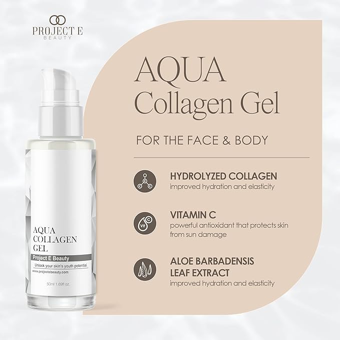 Project E Beauty Aqua Collagen Gel 24-Hour Hydration | Anti-Aging Brightening Treatment | Hydrating & Moisturizing Facial Skincare | Anti-Wrinkle Body Lotion | For Dry or Rough Skin | 50ml-FemmiqueWomen