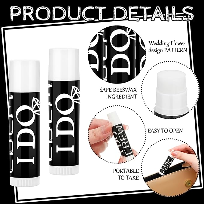 24 Pcs Bachelorette Lip Balm I Do Crew Wedding Party Gifts Bachelorette Lip Balm Gift Wedding Favors for Bachelorette Wedding Party Guest Supplies (Black with White)-FemmiqueWomen