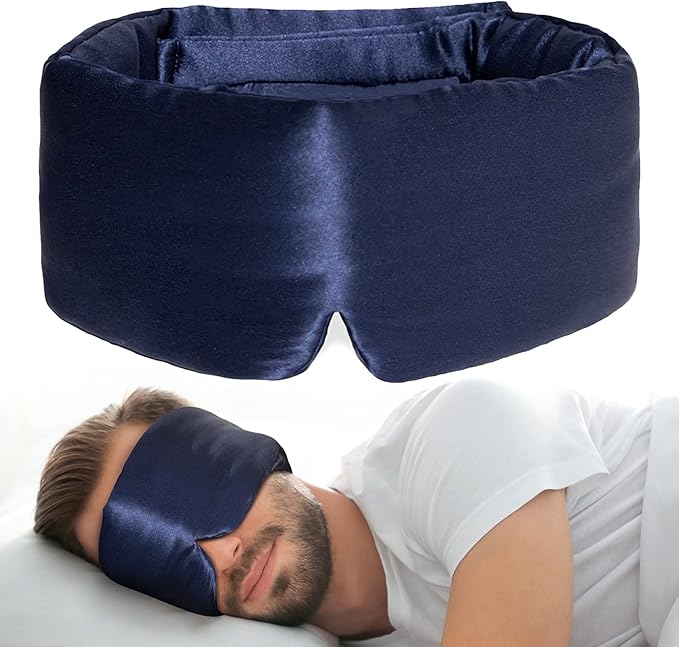 100% Natural Silk Eye Mask for Women Men, Soft Pressureless Cooling Blackout Eye Covers for Sleeping, Large Size Sleep Mask fits All Heads Adjustable, 1PC, Navy Blue-FemmiqueWomen