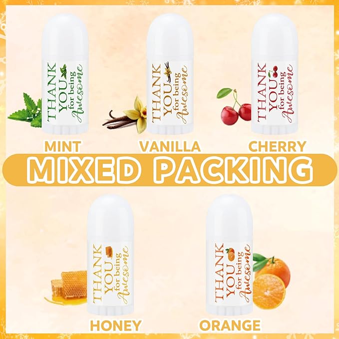 25 Pcs Mini Lip Balm Bulk 5 Assorted Flavors Thank You Lip Balm Employee Appreciation Gifts Dry Chapped Lip Care Products for Adults Coworkers Women Friend Wedding Bridal Shower Baby Shower-FemmiqueWomen