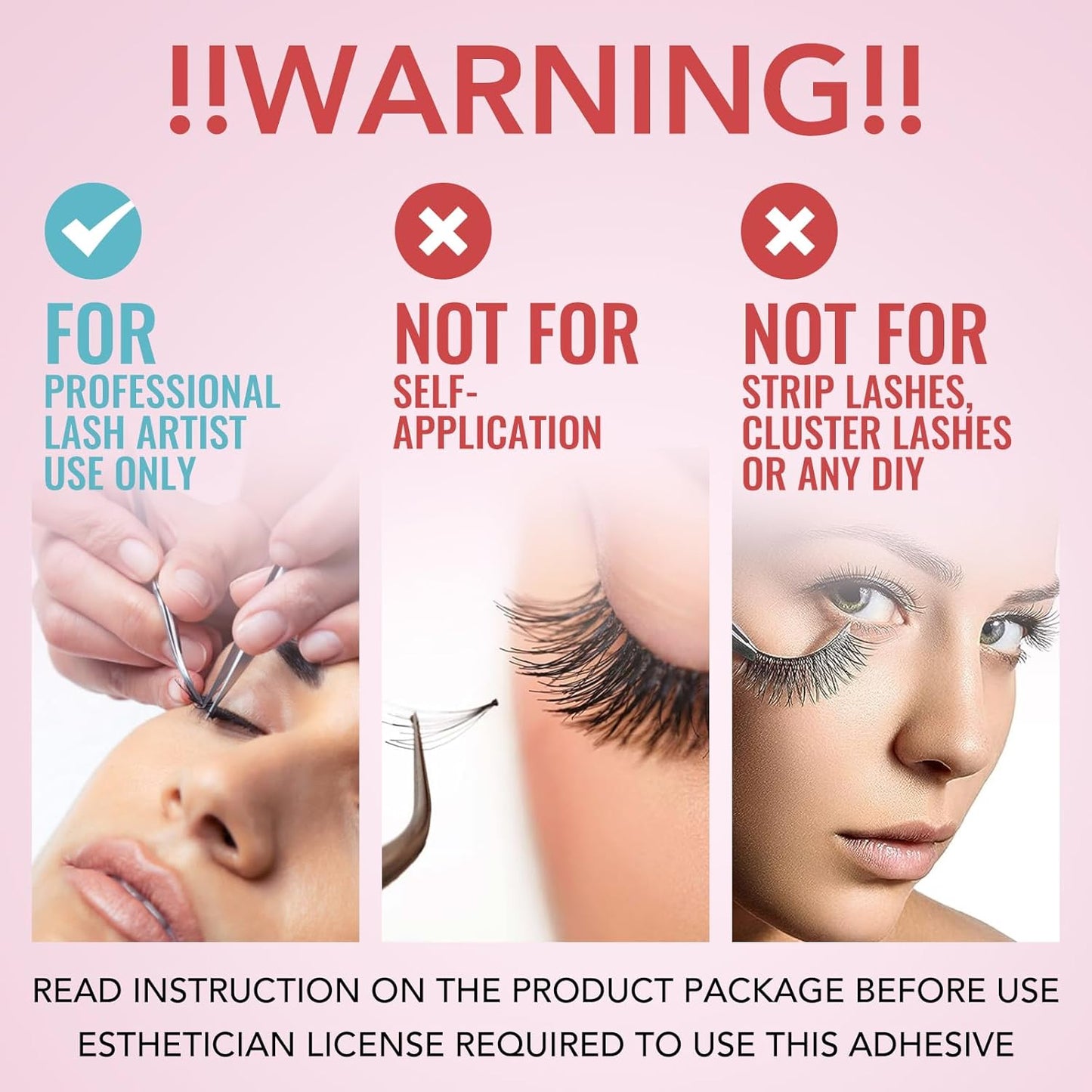 Transparent Lash Glue for Eyelash Extensions - 1-2 Sec Fast Drying/Retention 7 Weeks / (0.17fl.oz / 5ml) Maximum Bonding Clear Pink Eyelash Glue - Professional USE ONLY-FemmiqueWomen