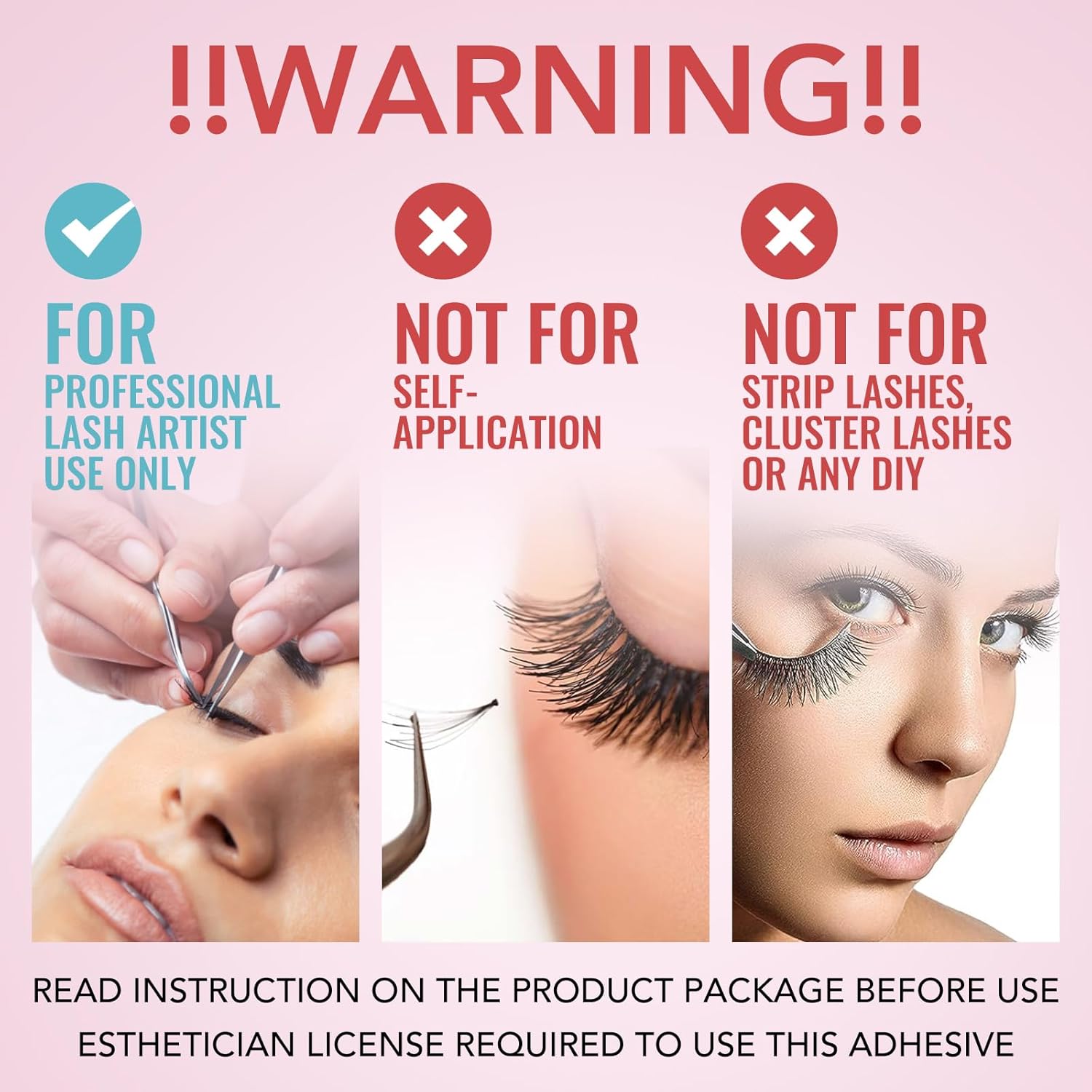 Transparent Lash Glue for Eyelash Extensions - 1-2 Sec Fast Drying/Retention 7 Weeks / (0.17fl.oz / 5ml) Maximum Bonding Clear Pink Eyelash Glue - Professional USE ONLY-FemmiqueWomen