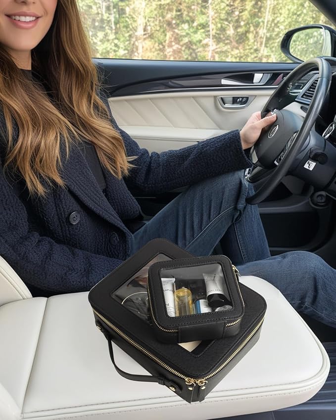 Clear Makeup Bag Small, TSA Approved Portable Toiletry Bag with Zipper Cosmetic Travel Bag Makeup Organizer Case Mini Makeup Pouch for Purse Car Organizer Bag for Women Men-FemmiqueWomen