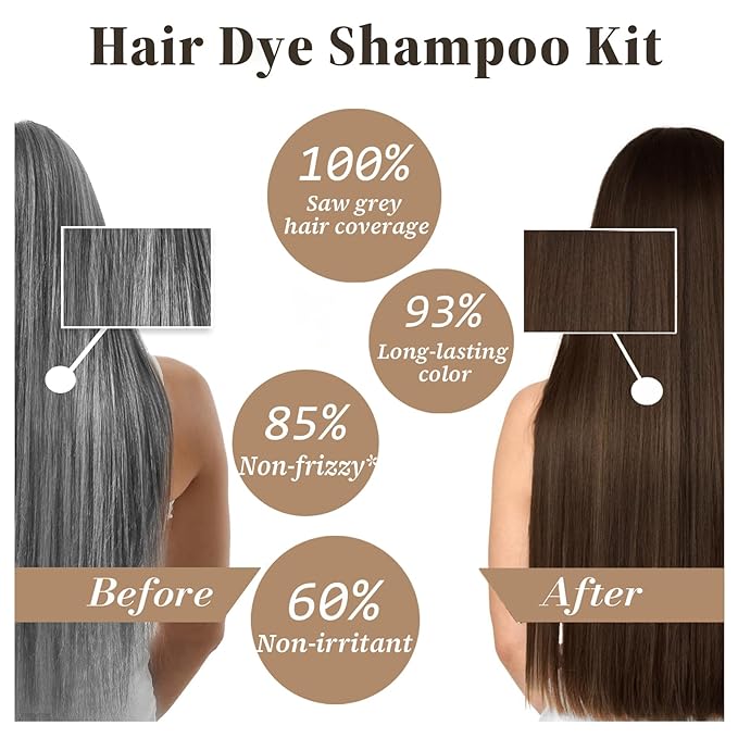 Dark Brown Hair Dye Shampoo for Gray Hair, 3-in-1 Color Shampoo Hair Dye for Women & Men, 100% Gray Hair Coverage, Instant Hair Coloring Shampoo in Minutes, Shampoo Tinte Para El Cabello, Easy to Use-FemmiqueWomen