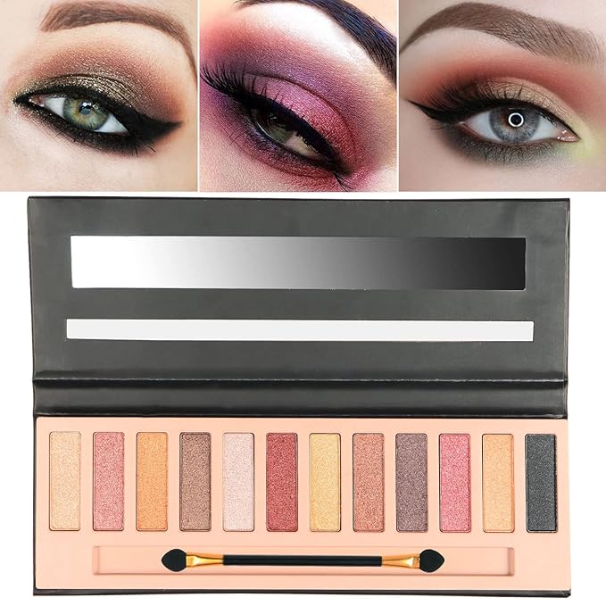 2 Pcs 12 Colors Eye Shadow Palette,Nude Matte Smokey Shimmer Glitter Eyeshadow Palette,Blendable Rich Colors,Waterproof Beauty Makeup Palette Kit with Double-Ended Makeup Brush(A+B)-FemmiqueWomen