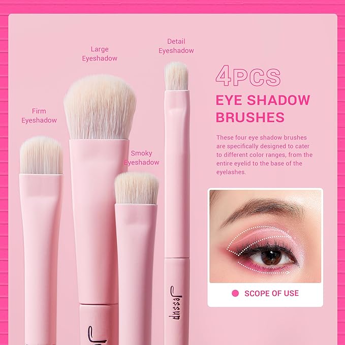 Jessup Eyeshadow Brush Set 10Pcs Pink Eye Makeup Brushes Concealer Brush Premium Synthetic Eye shadow Eyeliner Smudge Crease Blending Brush for Makeup, T496-FemmiqueWomen