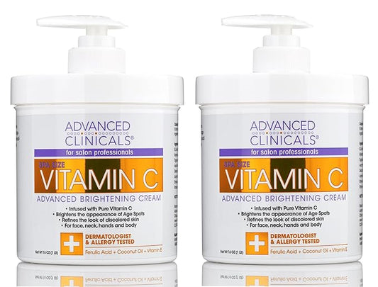 Advanced Clinicals Vitamin C Face & Body Cream Moisturizing Skin Care Lotion, Anti Aging Vitamin C Skincare Moisturizer For Body, Face, Age Spots, Wrinkles, & Sun Damaged Skin, Large 16oz (2-Pack)-FemmiqueWomen