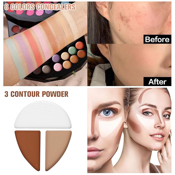 109 Colors Makeup Kit for Women Girl Full Kit Gift Set with Mirror All in One Make up Palette Included Eyeshadow Glitter Lipstick Concealer Eyeliner Eyebrow Highlighter Contour Blusher Compact PowderN-FemmiqueWomen