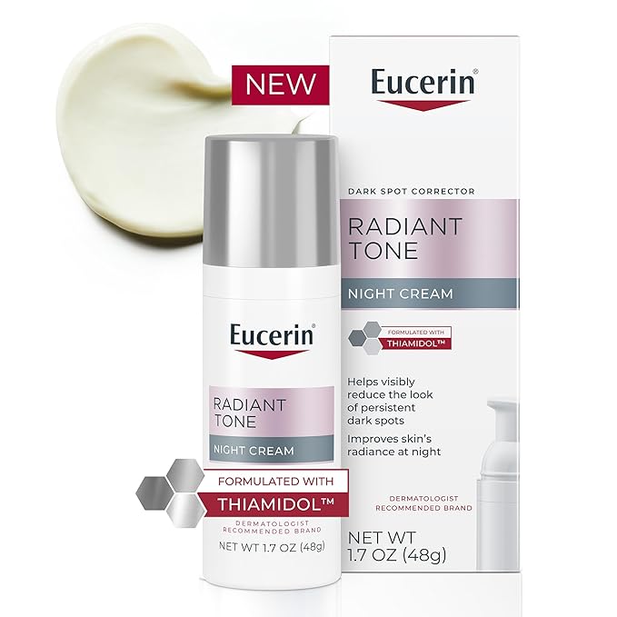 Eucerin Radiant Tone Night Cream, Dark Spot Corrector with Thiamidol, Night Moisturizer for Face Helps Visibly Reduce the Look of Persistent Dark Spots, All Skin Types, 1.7 Oz Bottle-FemmiqueWomen