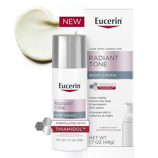 Eucerin Radiant Tone Night Cream, Dark Spot Corrector with Thiamidol, Night Moisturizer for Face Helps Visibly Reduce the Look of Persistent Dark Spots, All Skin Types, 1.7 Oz Bottle-FemmiqueWomen