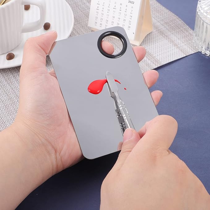 2 in 1 Set Makeup Mixing Palette, Stainless Steel Foundation Palette with Spatula for Mixing Foundation Eye Shadow Eyelash Nail Art-FemmiqueWomen