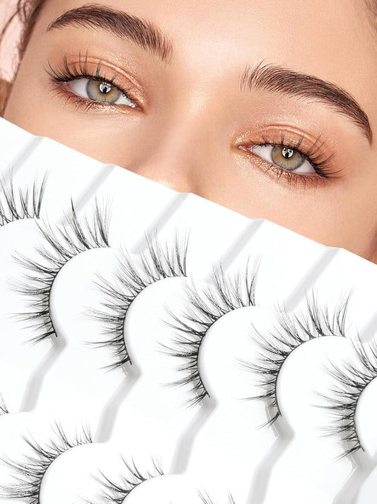 Wispy Eyelashes Cat Eye Lashes Natural Look Fox Eye Eyelashes Thin Band Strip Lashes 15MM False Eyelashes 3D Volume Fake Lashes Pack 7 Pair Siligli-FemmiqueWomen