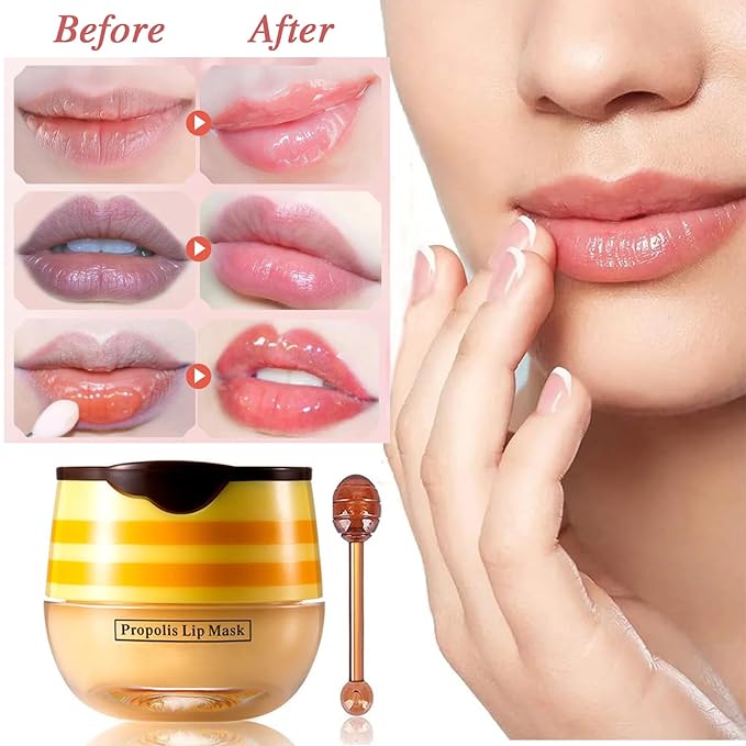 2 PCS Lip Balm Honey Pot, Honey & Strawberry Lip Sleeping Mask Vitamin E & Moisturizing Propolis Lip Balm with Stick, Prevention Dry and Cracked Lip Scrubs Exfoliator Lip Wrinkle-FemmiqueWomen