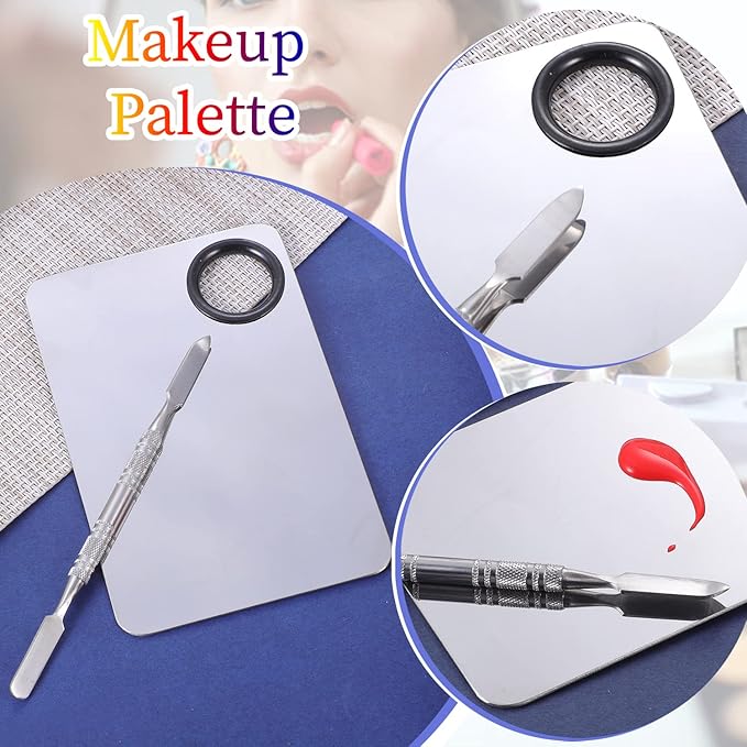 2 in 1 Set Makeup Mixing Palette, Stainless Steel Foundation Palette with Spatula for Mixing Foundation Eye Shadow Eyelash Nail Art-FemmiqueWomen