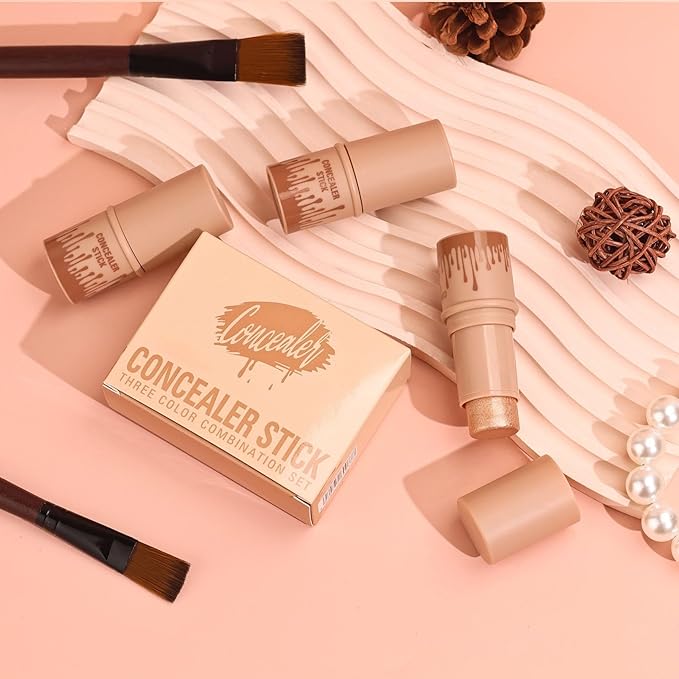 3Pcs Contour Stick Set，3 Colors Contour Stick Makeup Set， Long-Lasting Waterproof Concealer Stick Kit，Cream Blush & Highlighter Bronzer Pen (SET-B)-FemmiqueWomen