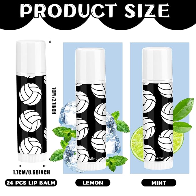 24 Pcs Volleyball Lip Balm Volleyball Team Gifts Volleyball Party Favors Volleyball Lip Balm Gift for Volleyball Team Volleyball Party Guest Supplies (Black)-FemmiqueWomen