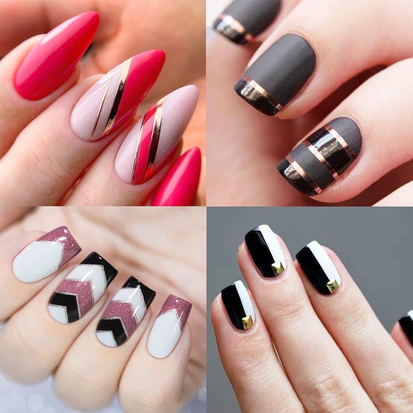 1422 Pcs French Tip Nail Guides, Self-Adhesive French Moon Shaped V-Shaped Manicure Strip Stickers for Edge Auxiliary Black DIY Decoration Stencil Tools(11 Designs, 36 Sheets)-FemmiqueWomen