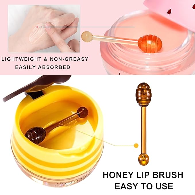3Pcs Lip Balm Honey Pot with Stick, Honey Strawberry Apple Moisturizing and Hydrating Sleeping Lip Mask, Day and Night Repair and Care, Improve Lip Color, Reduce Lip Lines (SET C)-FemmiqueWomen