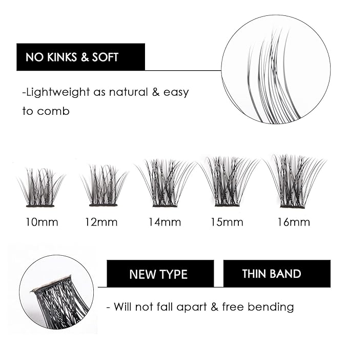 Cluster Lashes 72 Individual Lashes Clusters Eyelash Extensions False Eyelashes DIY Lash Extension Kit Reusable False Eyelashes Natural Look Mix 10-16mm C D Curl-DM06-FemmiqueWomen