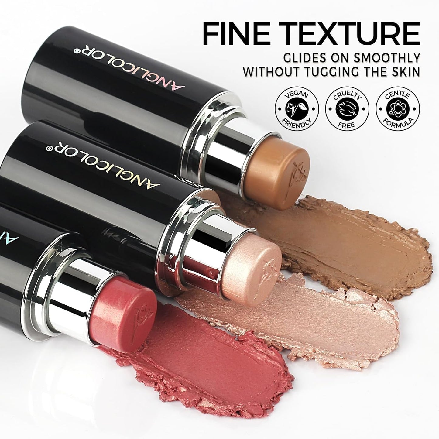 3PC Anglicolor Highlighter Long Lasting,Contour Stick Makeup Naturally,Blush Makeup Smoothing,High Color Rendering,Easy To Mix,Vegan & Cruelty-Fre-FemmiqueWomen