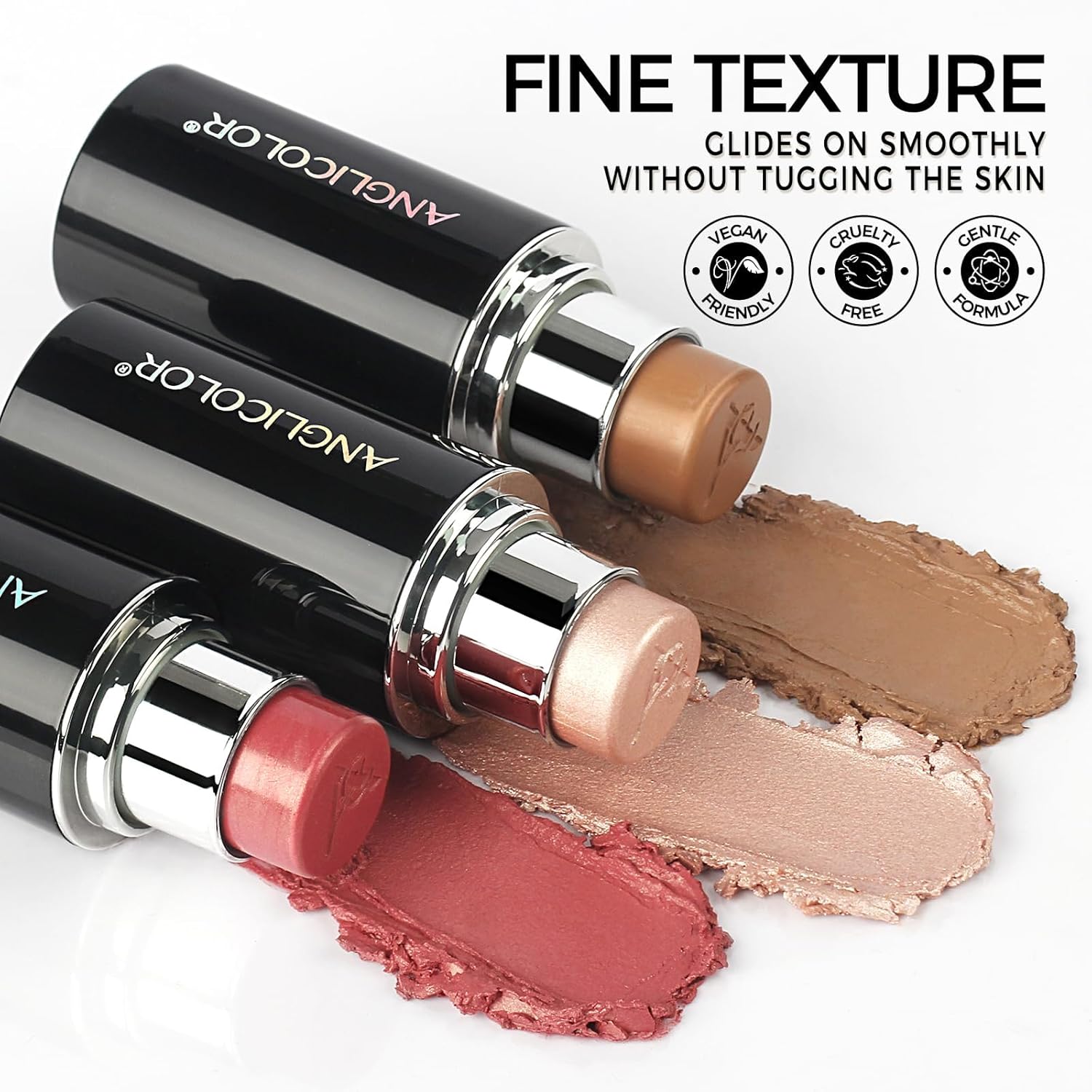 3PC Anglicolor Highlighter Long Lasting,Contour Stick Makeup Naturally,Blush Makeup Smoothing,High Color Rendering,Easy To Mix,Vegan & Cruelty-Fre-FemmiqueWomen