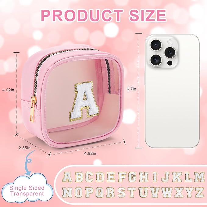 YOOLIFE Mini Initial Makeup Bag | Travel Toiletry Bag | Clear Makeup Bag | Travel Essentials Gifts for Women Teen Girlfriend Teacher Birthday Gifts | Clear Toiletry Bag Small Mini Cosmetic Bag Pink M-FemmiqueWomen