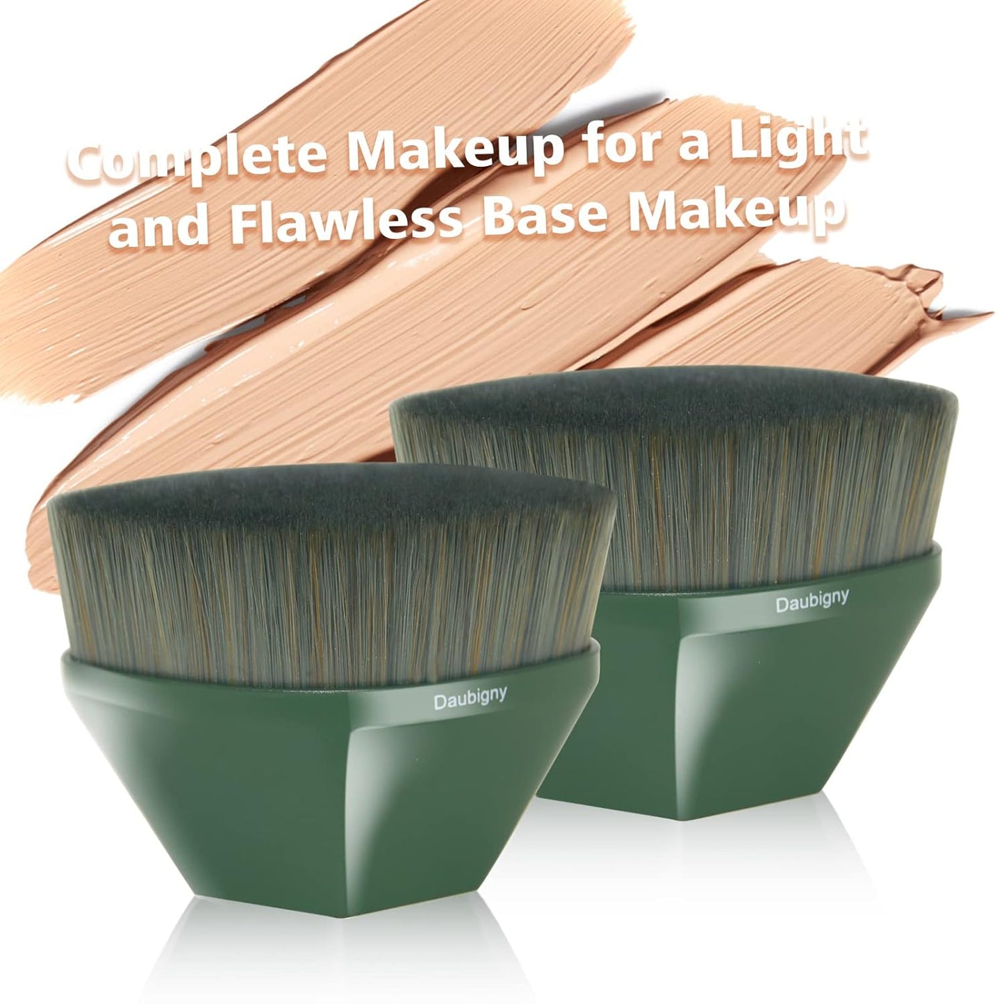 Foundation Makeup Brush Flat Top Kabuki Brush Hexagon Face Blush Liquid Powder Foundation Brush for Blending Liquid, Cream or Flawless Powder Cosmetics with Bonus Protective Case (Green)-FemmiqueWomen