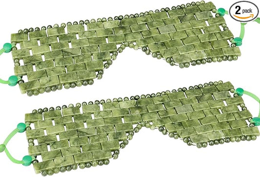 Jade Eye Mask, 2Pcs Large Facial Cooling Mask with 100% Real Jade for Hot & Cold Therapy,Green Jade Facial Eyes Sleeping Mask Relief Eye Cover by LazyGa-FemmiqueWomen