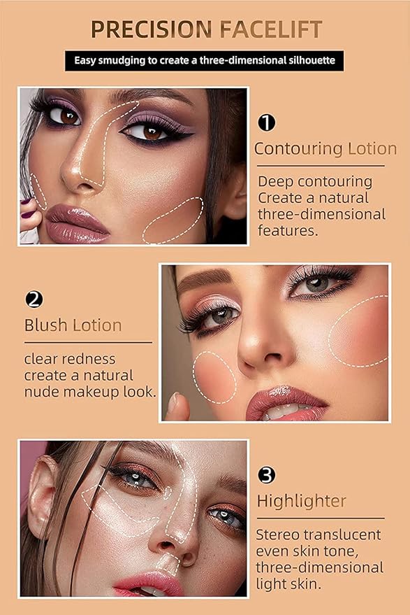 3 Pcs Liquid Contour Beauty Wand Set, Contour & Blush & Highlighter Stick with Cushion Applicator， Attached Easy to Blend, Long Lasting & Smooth Natural Matte Finish (01#03#04)-FemmiqueWomen