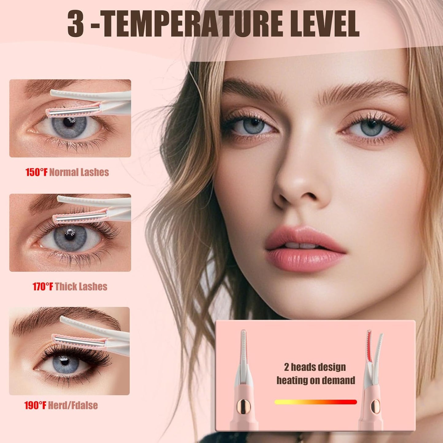 Heated Eyelash Curlers - 2 in 1 Clip- Type Heated lash Curler Best Seller Electric Eyelash Curler LED Display 3 Temp Settings for Makeup Tools USB Rechargeable Natural Curling 24H Long Lasting-Pk C1A-FemmiqueWomen