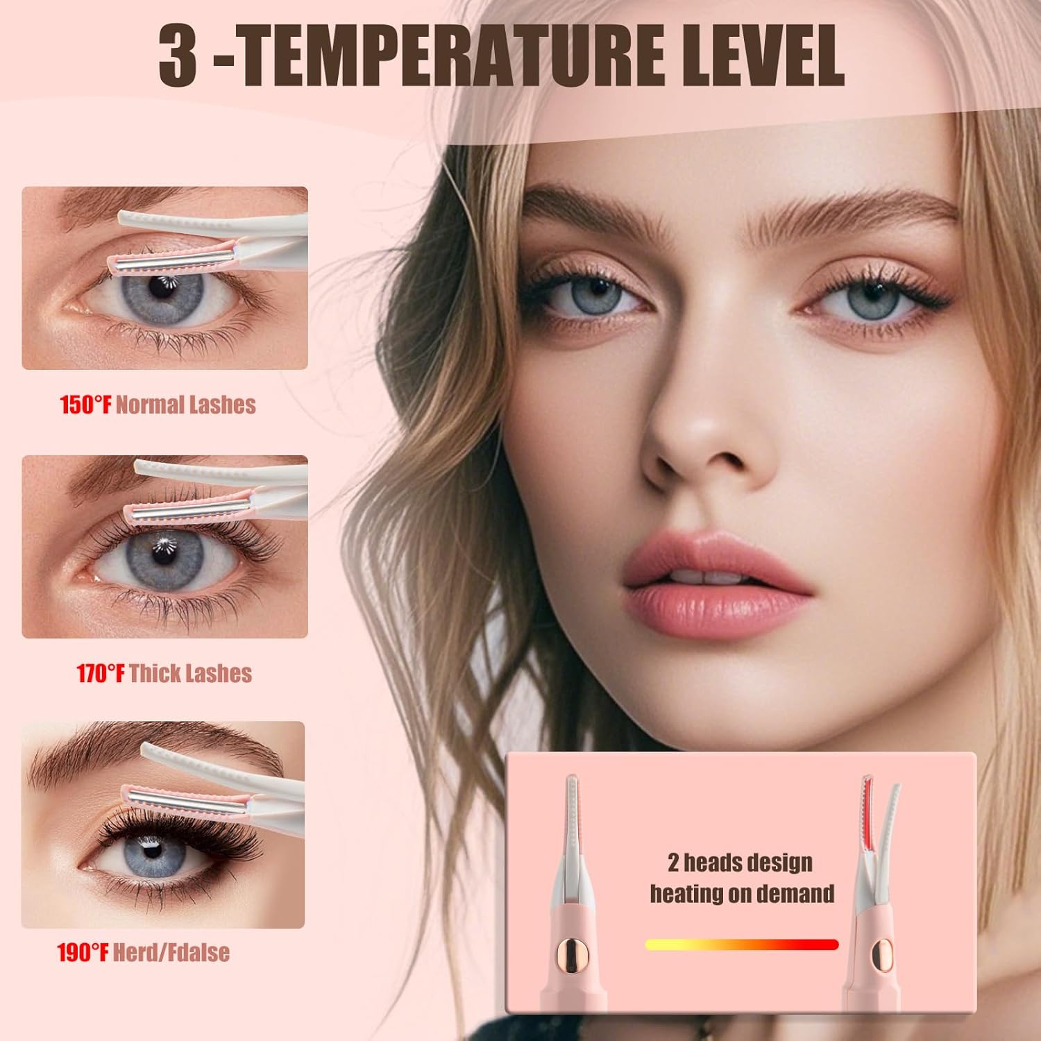 Heated Eyelash Curlers - 2 in 1 Clip- Type Heated lash Curler Best Seller Electric Eyelash Curler LED Display 3 Temp Settings for Makeup Tools USB Rechargeable Natural Curling 24H Long Lasting-Pk C1A-FemmiqueWomen
