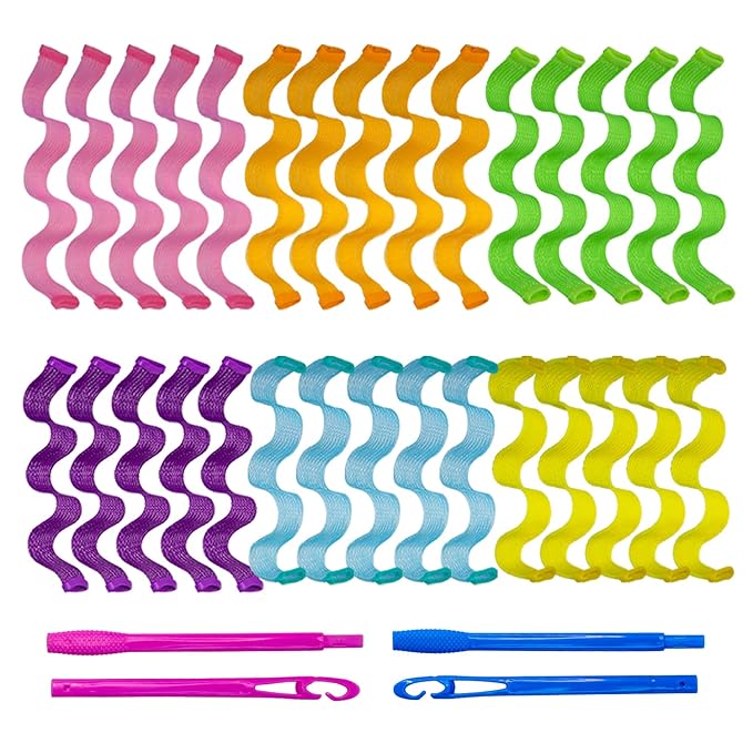 30pcs Heatless Hair Curlers Rollers Wave Curls Styling Kit, No Heat Hair Curlers Spiral Curlers for Short and Medium Hair (9.8Inch/ 25 cm)...-FemmiqueWomen