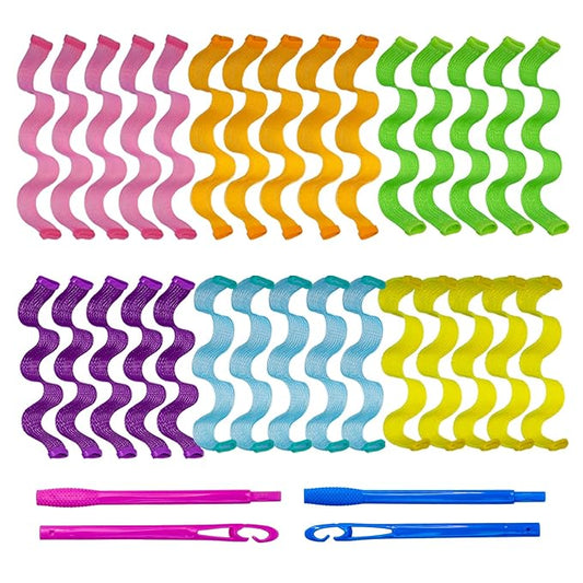 30pcs Heatless Hair Curlers Rollers Wave Curls Styling Kit, No Heat Hair Curlers Spiral Curlers for Short and Medium Hair (9.8Inch/ 25 cm)...-FemmiqueWomen