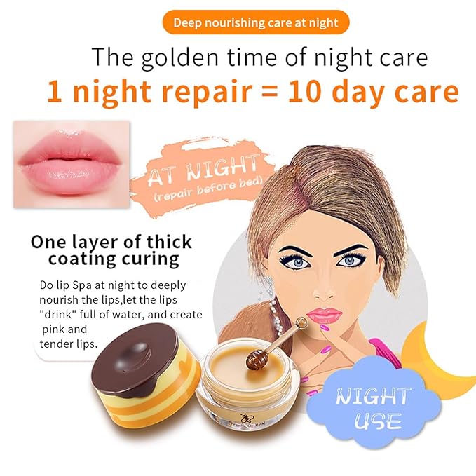 3 PCS Bee Lip Balm Honey Pot, Honey&Strawberry&Watermelon Lip Sleeping Mask Hydrating Prevention Dry and Cracked Lip Scrubs Exfoliator Lip Care, Overnight Lip Mask Reduces Lip Lines-FemmiqueWomen