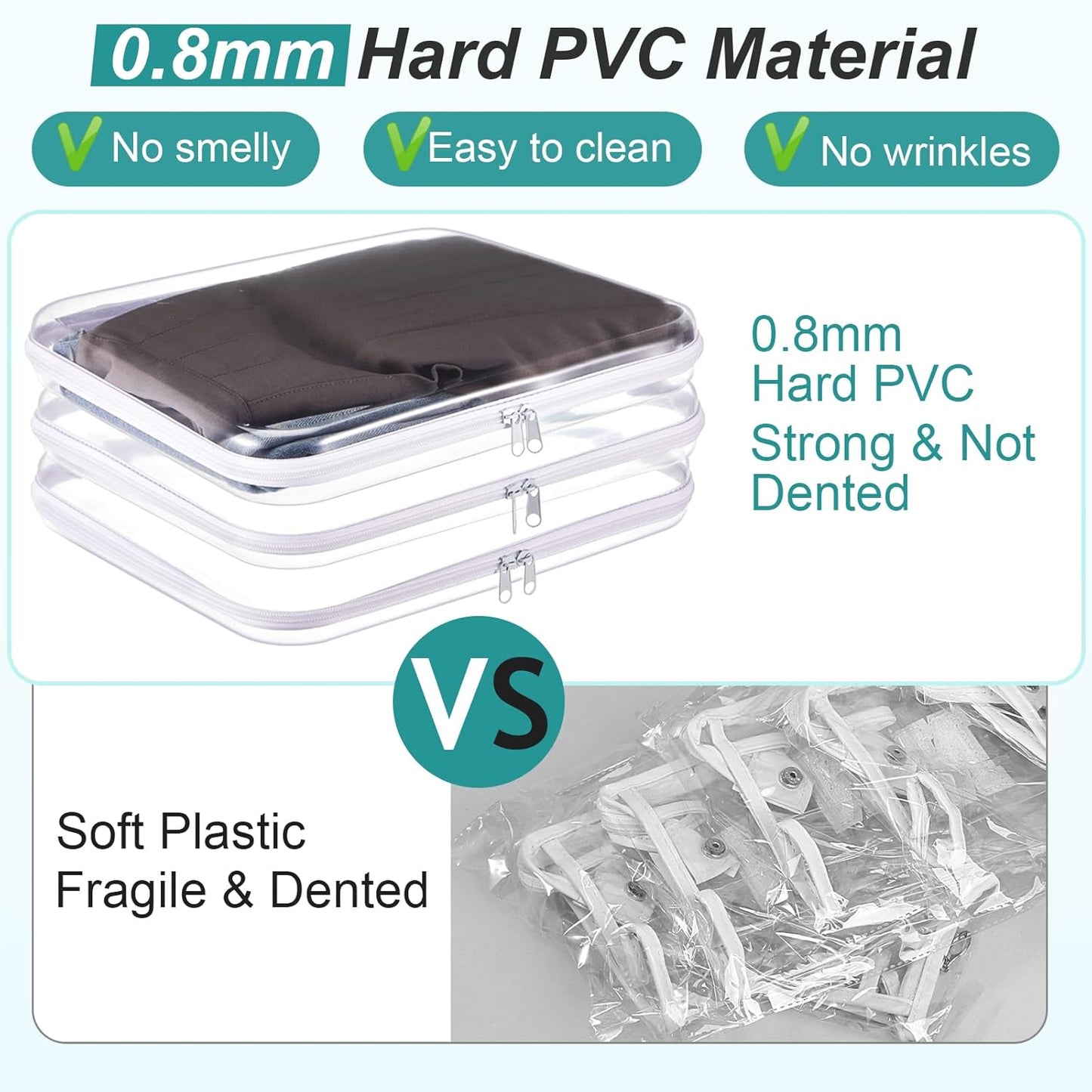 Hoolerry 3 Pcs Clear Hard Zipper Case Plastic Pouch Transparent Hard Case Clear Makeup Bag Portable Travel Organizer Bin for Cosmetics, Building Blocks, Puzzles(White,L)-FemmiqueWomen