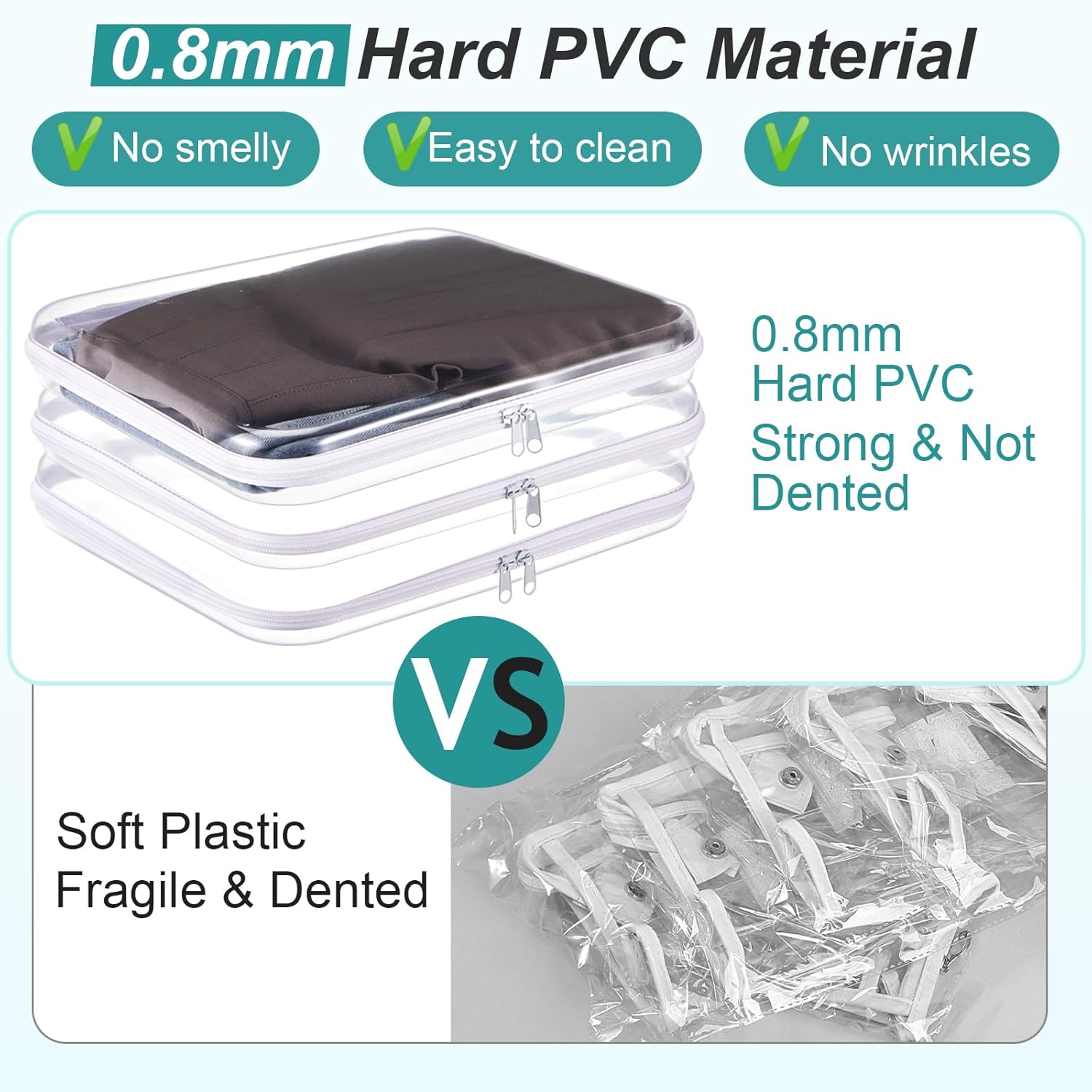 Hoolerry 3 Pcs Clear Hard Zipper Case Plastic Pouch Transparent Hard Case Clear Makeup Bag Portable Travel Organizer Bin for Cosmetics, Building Blocks, Puzzles(White,L)-FemmiqueWomen