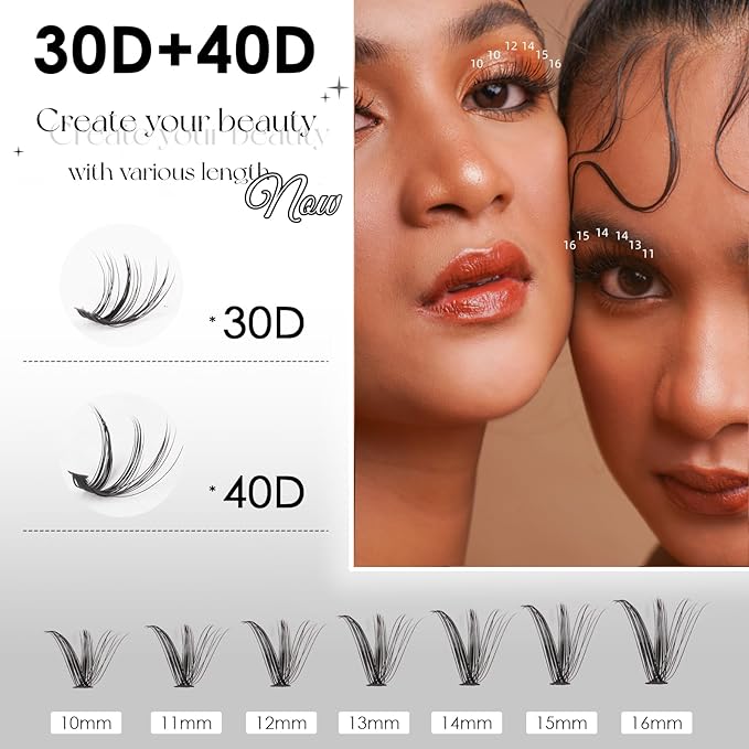 Lash Clusters DIY Lash Extensions Kit 320pcs Individual Lashes Clusters 30D 40D D Curl Eyelash Extension Kit with Applicator and Lash Bond&Seal,Clusters Lash Glue Remover Mix 10-16mm (30D+40D-320 KIT)-FemmiqueWomen