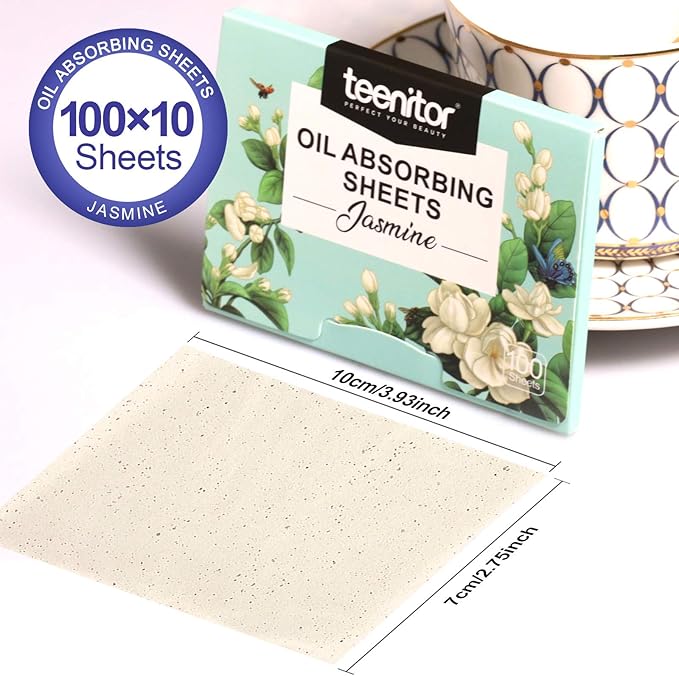 Teenitor Oil Absorbing Sheets for Face, 1000 Sheets Jasmine Oil Blotting Paper for Oily Skin, Natural Oil Control Film Oil Blotting Sheets for Face Men Women, Face Oil Sheets-FemmiqueWomen