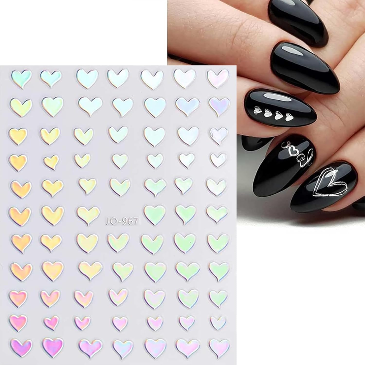 12 Sheets Star Nail Stickers Decals Silver Heart Nail Stickers Geometric Line Nail Decals for Nail Art 3D Self Adhesive Holographic Stripe Nail Designs for Women Nail Art Supplies Decorations-FemmiqueWomen