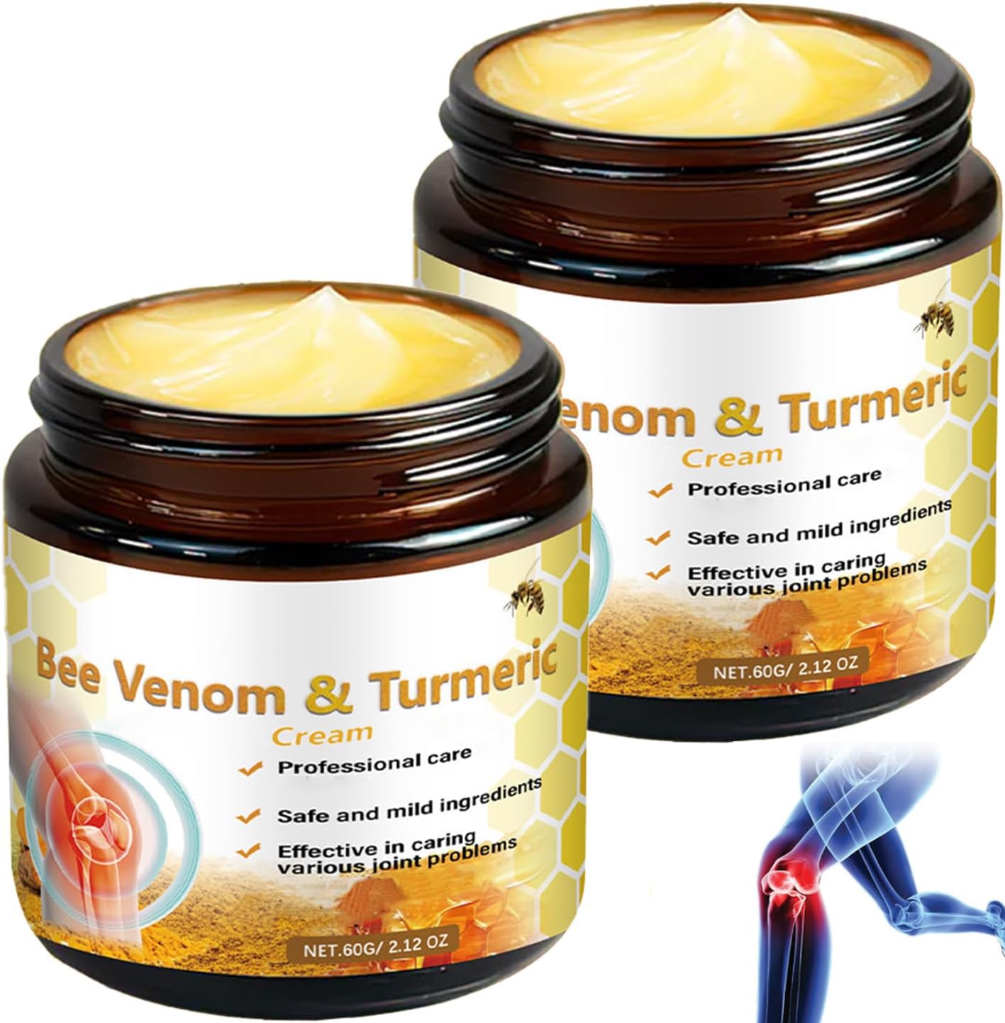 2Pcs Professional Bee Venom Joint,Bee Venom & Turmeric Cream,Natural Bee Venom Cream,Effective for The Back,Waist,Neck,Hands,Knees-FemmiqueWomen