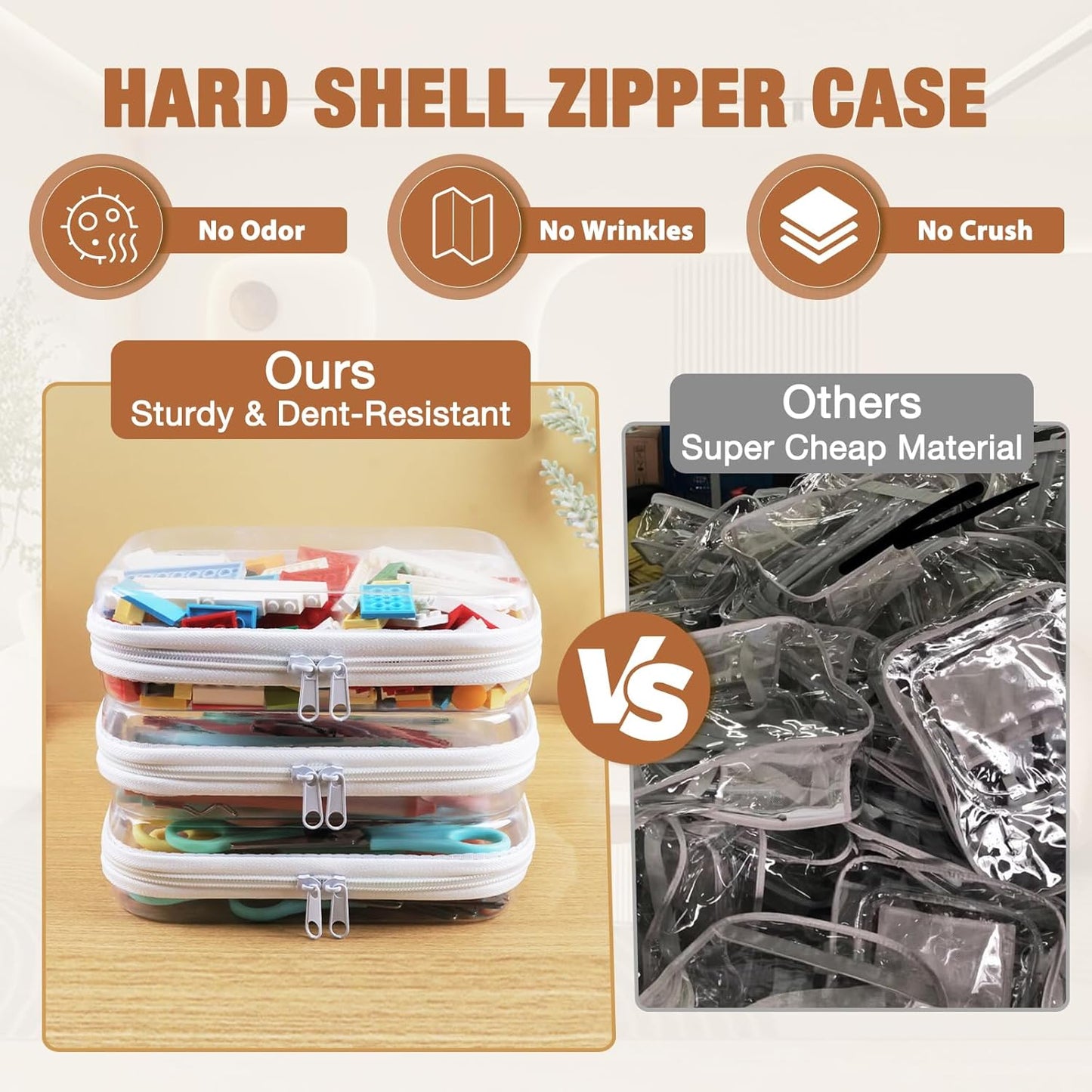 Clear Hard Shell Zipper Case 3 PCS Clear Cosmetic Make up Bag Waterproof Travel Toiletry Bag for Women, Hard Plastic Zipper Pouches Portable Travel Storage Organizer Bins (White, 10"x8"x2")-FemmiqueWomen