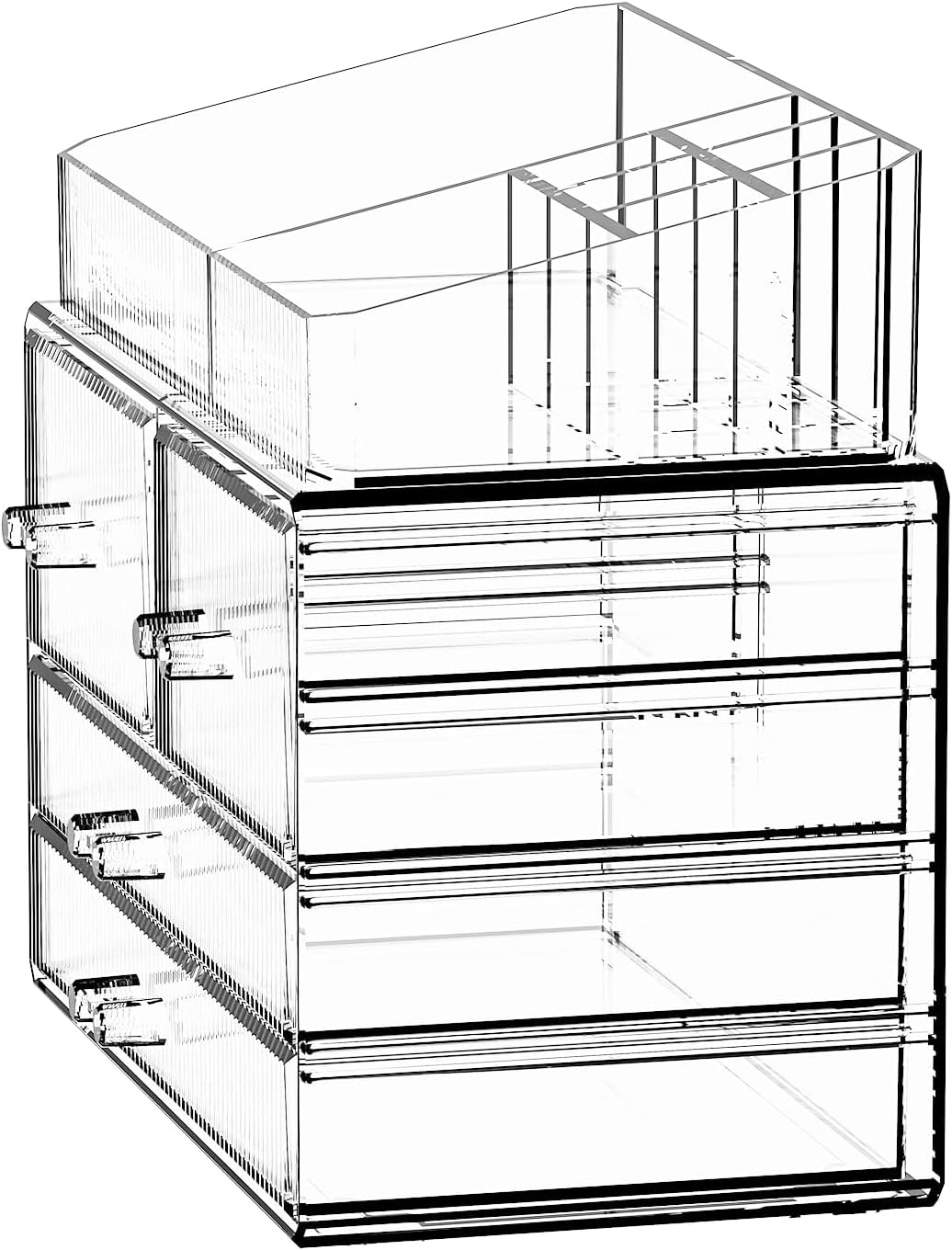 ZHIAI Stackable Storage Drawers, Acrylic Bathroom Counter Organizer Clear Makeup Organizers for Vanity, Kitchen Cabinets, Bathroom, Undersink, Home Organization and Storage (1 Top 4 Drawers D)-FemmiqueWomen
