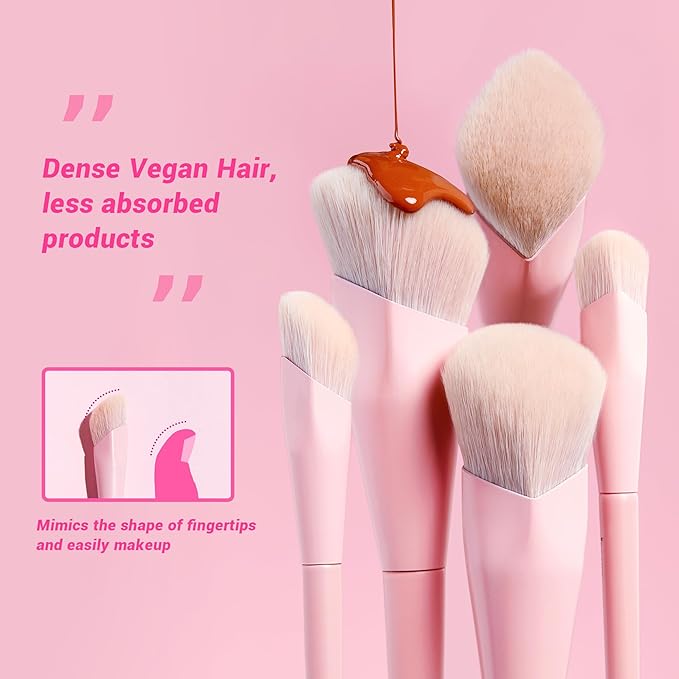 Jessup Foundation Brush and Concealer Brush, Pink Makeup Brushes Set 2Pcs Premium Synthetic Face Make up Brushes for Liquid Cream, T497-FemmiqueWomen