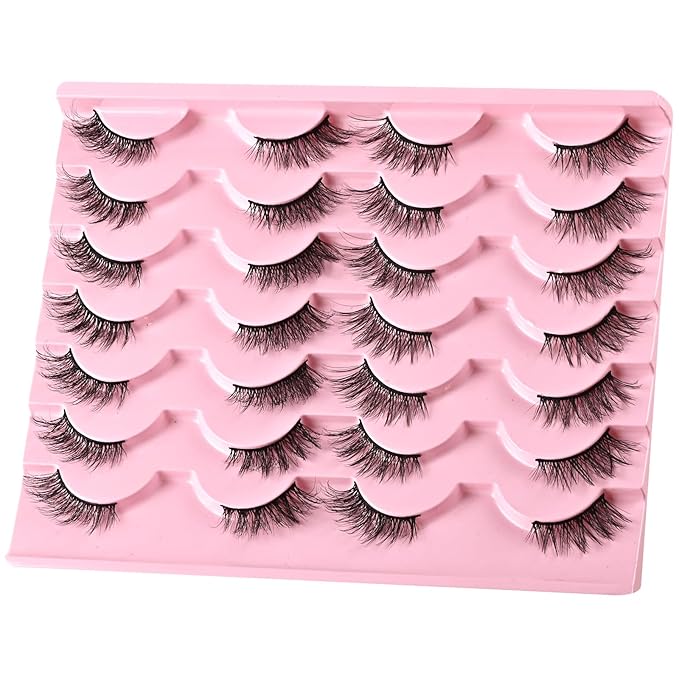 FARRED Half Lashes Natural Look Short Eyelashes Cat Eye Lash Fluffy Natural Lashes Wispy False Eyelash 14 Pairs Faux Mink Strip Eye Lashes Pack for Daily Makeup (F15 | 9-14mm)-FemmiqueWomen