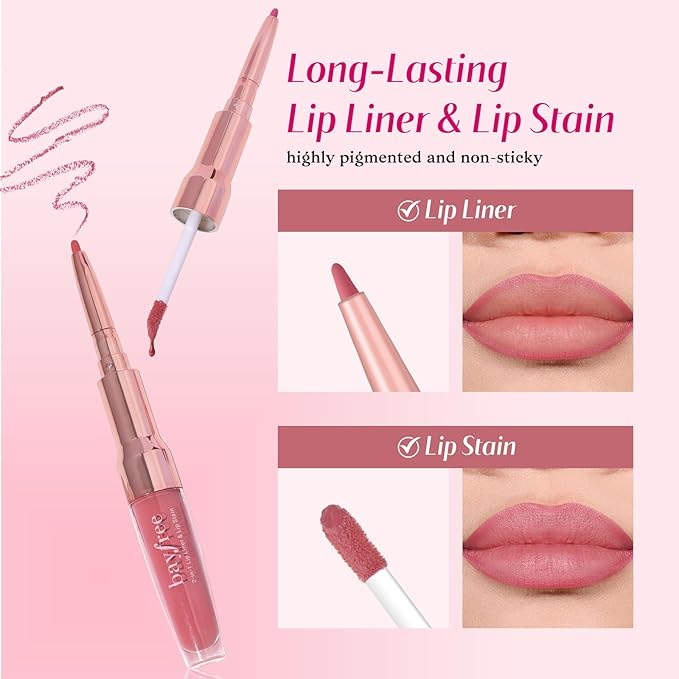 2-IN-1 Lip Liner and Lip Stain, High Pigmented Long Lasting Velvet Lip Tint, Well-Defined Lipliner, Weightless Waterproof Not Animal Tested, Matte Finish Makeup-FemmiqueWomen