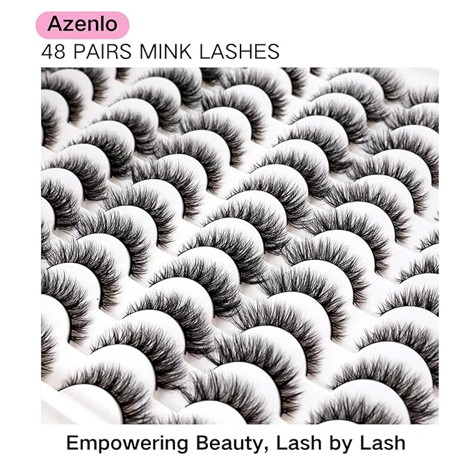 False Eyelashes 48 Pairs Faux Mink Lashes 14mm Wispy Lashes 3D Fluffy Cat Eye Lashes Pack Bulk Wholesale Strip Lashes(style 48-045)-FemmiqueWomen