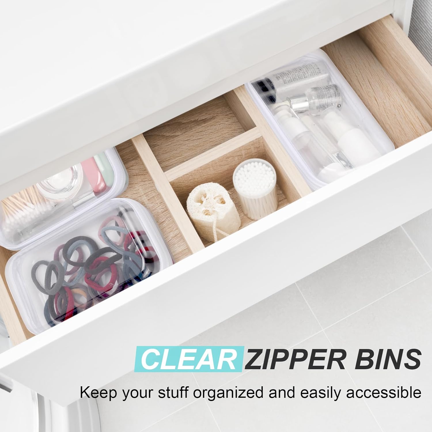 Hoolerry 3 Pcs Clear Hard Zipper Case Plastic Pouch Transparent Hard Case Clear Makeup Bag Portable Travel Organizer Bin for Cosmetics, Building Blocks, Puzzles(White,S)-FemmiqueWomen